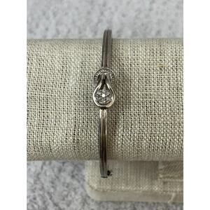 Sterling Silver Diamond Pave Infinity Loop Hinged Bangle Bracelet #63706